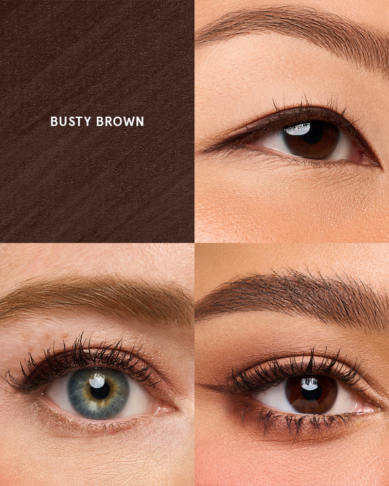 Translation missing: en.Four eye looks created with Point Made Gel Eyeliner Pencil in Busty Brown, from sharp wing to smudged smoky liner