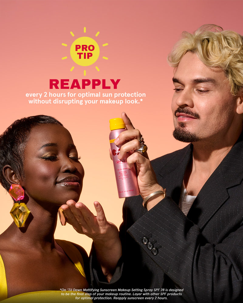 Translation missing: en.Makeup artist demonstrating On 'Til Dawn Setting Spray SPF 28 application technique